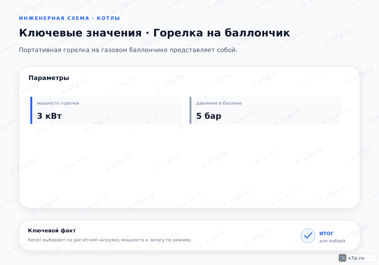 Карточки ключевых значений темы «Горелка на баллончик»: мощность горелки — 3 кВт