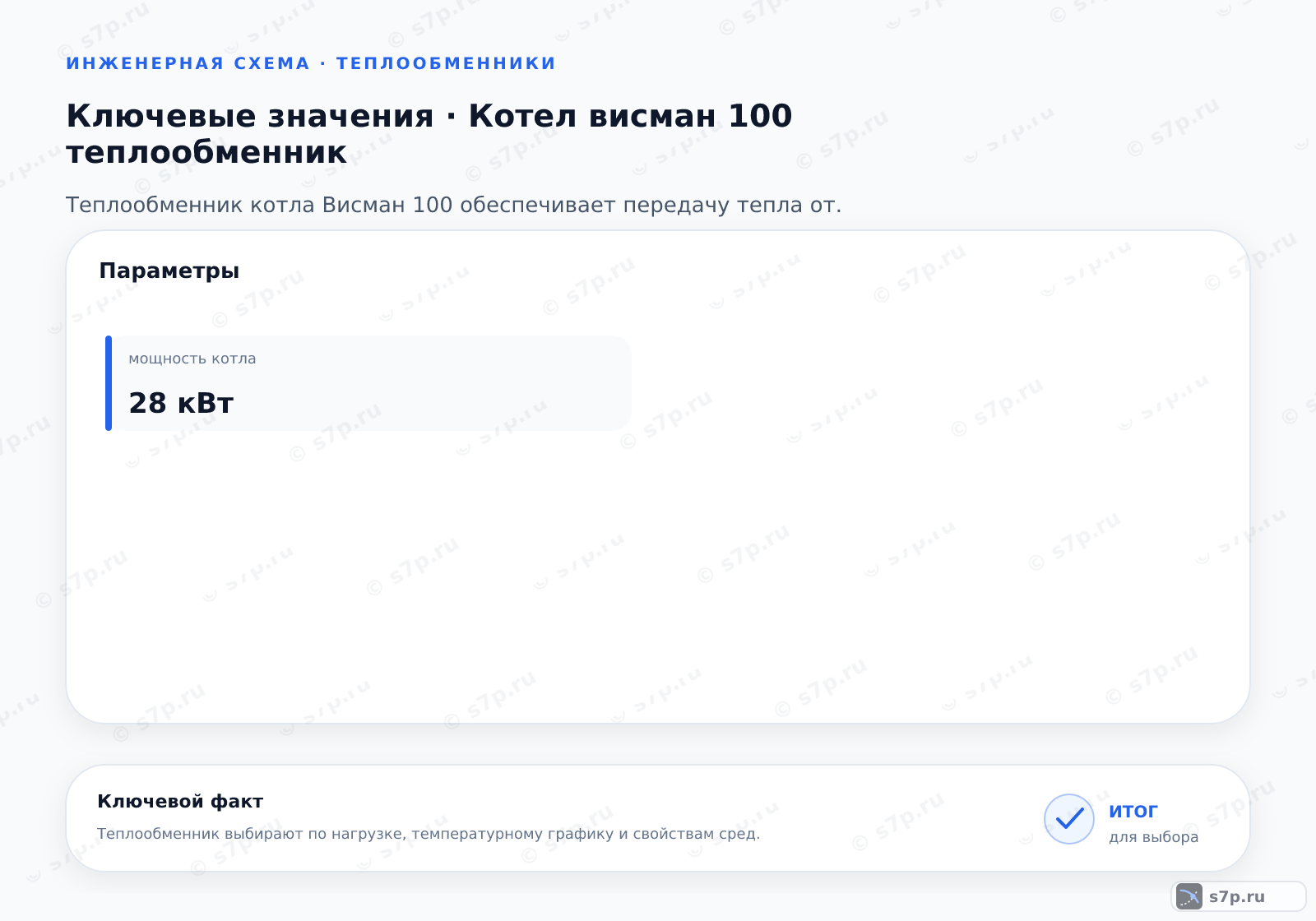 Карточки ключевых значений темы «Котел висман 100 теплообменник»: мощность котла — 28 кВт
