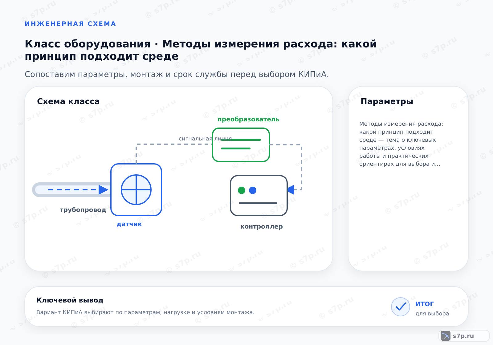 Карточки ключевых значений темы «Методы измерения расхода: какой принцип подходит среде»: Методы измерения расхода: какой принцип подходит среде — тема о ключевых параметрах, условиях работы и практических ориентирах для выбора и эксплуатации оборудования