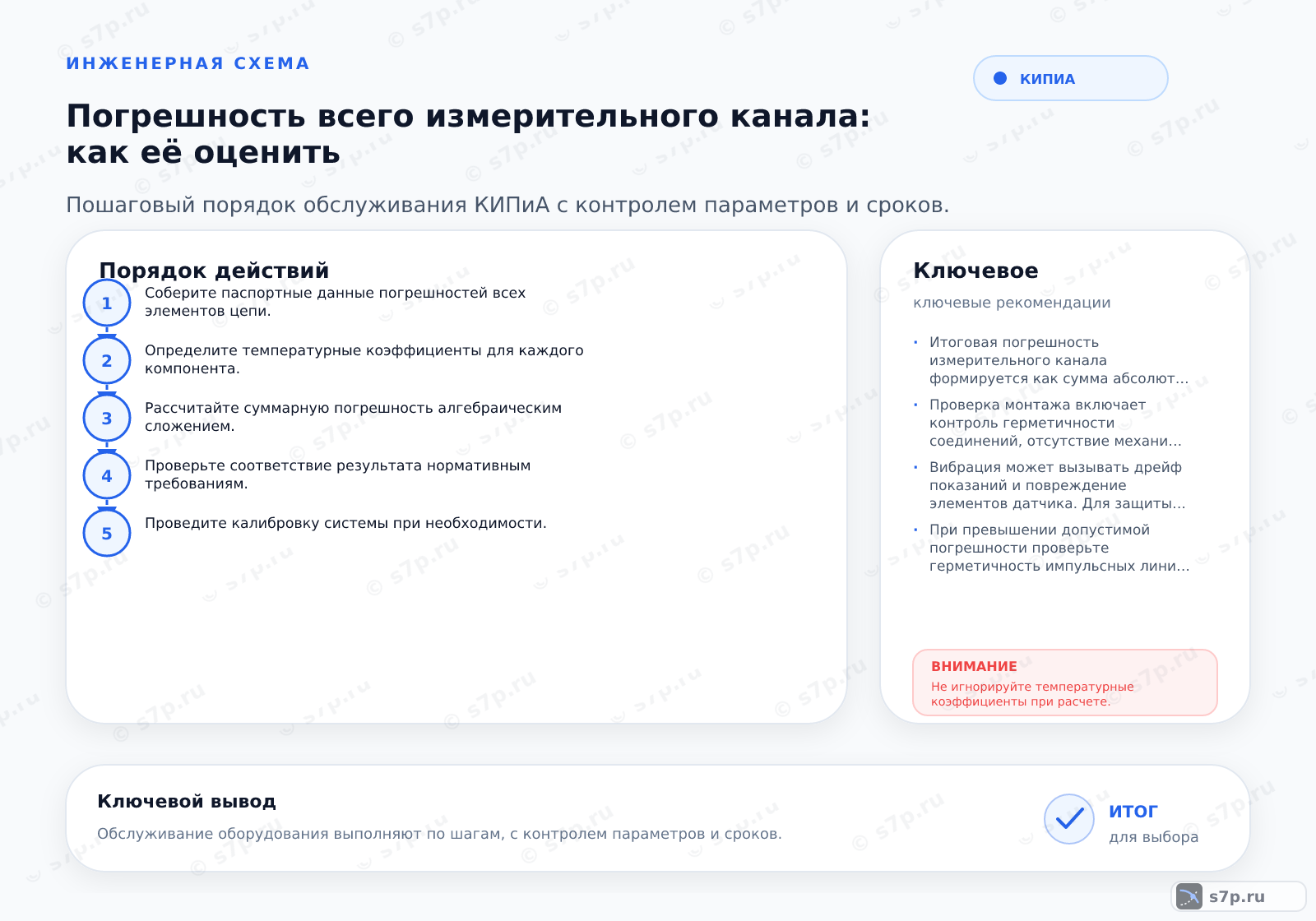 Hero-инфографика темы «Погрешность всего измерительного канала: как её оценить»: КИПиА; ключевые данные: качество кабеля — 0,5 %