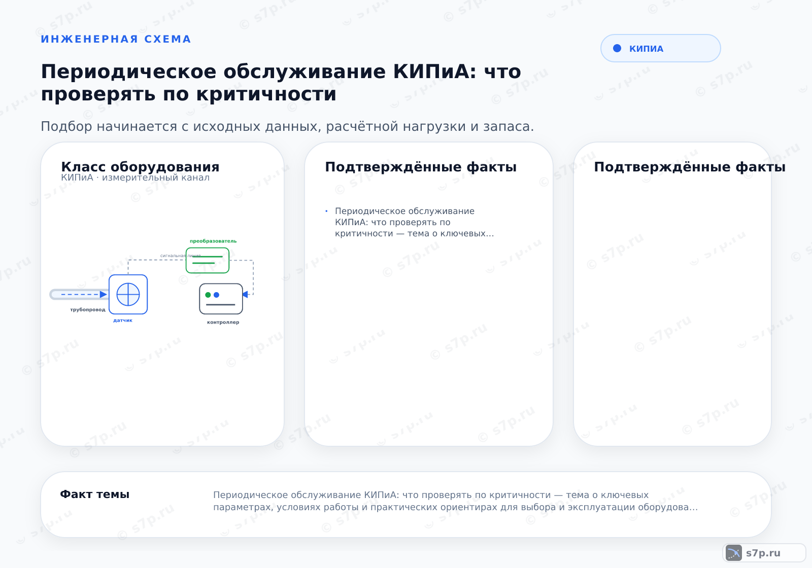 Hero-инфографика темы «Периодическое обслуживание КИПиА: что проверять по критичности»: КИПиА; ключевые данные: Периодическое обслуживание КИПиА: что проверять по критичности — тема о ключевых параметрах, условиях работы и практических ориентирах для выбора и эксплуатации оборудования