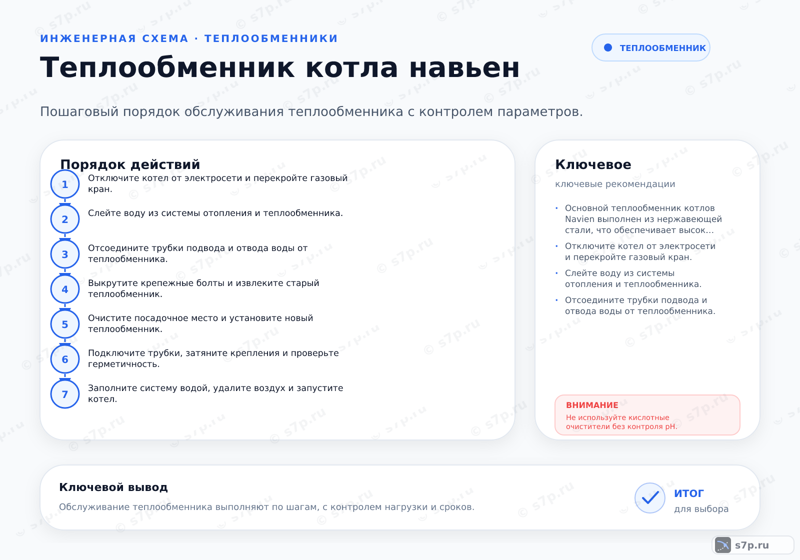 Hero-инфографика темы «Теплообменник котла навьен»: котёл; ключевые данные: рабочее давление — 2 бар