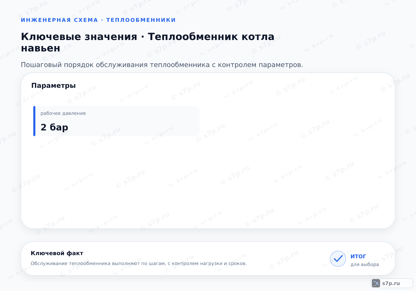 Карточки ключевых значений темы «Теплообменник котла навьен»: рабочее давление — 2 бар