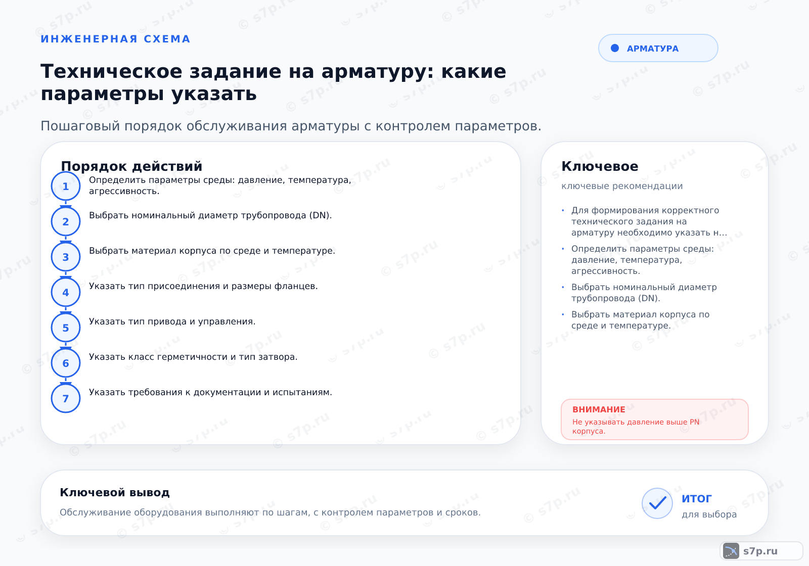Hero-инфографика темы «Техническое задание на арматуру: какие параметры указать»: арматура; ключевые данные: проходной диаметр — 50 мм